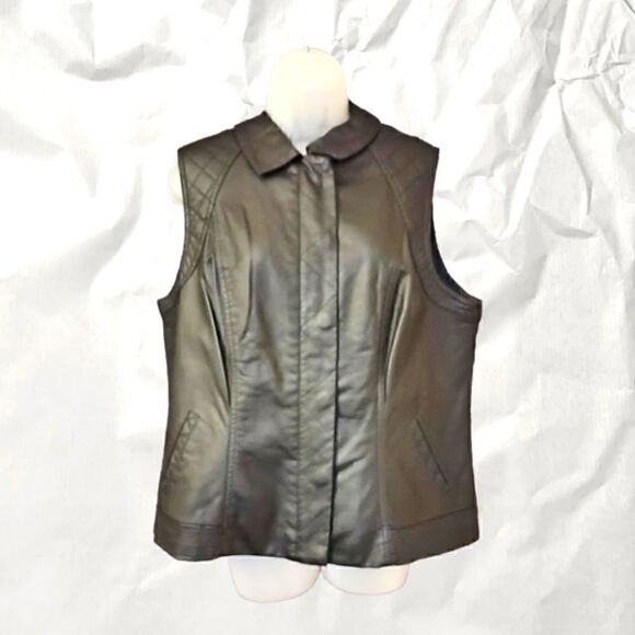 OSO Casuals VEST  NEW FAUX LEATHER Quilted ZIP/Snap Front Collar PLUS 1X - Picture 2 of 6